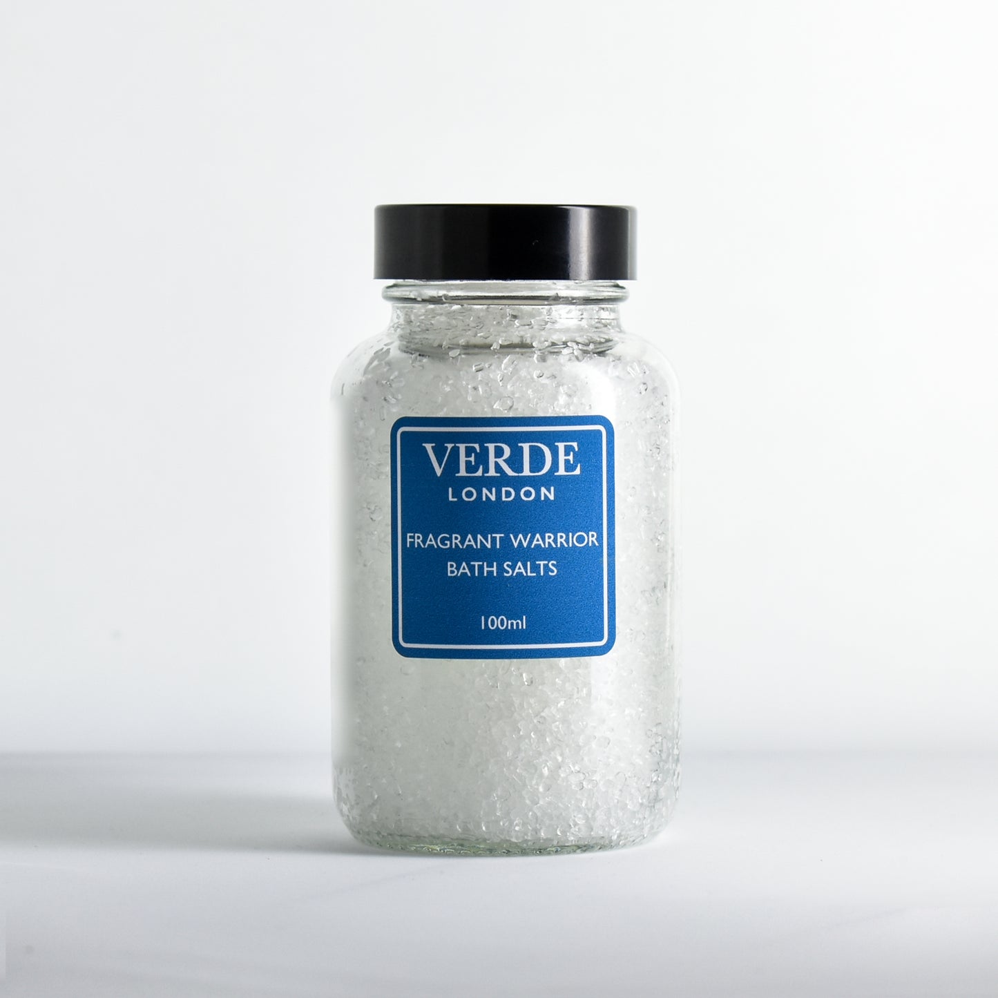 Jar of Fragrant Warrior bath salts with a 'Verde London' label on a white background