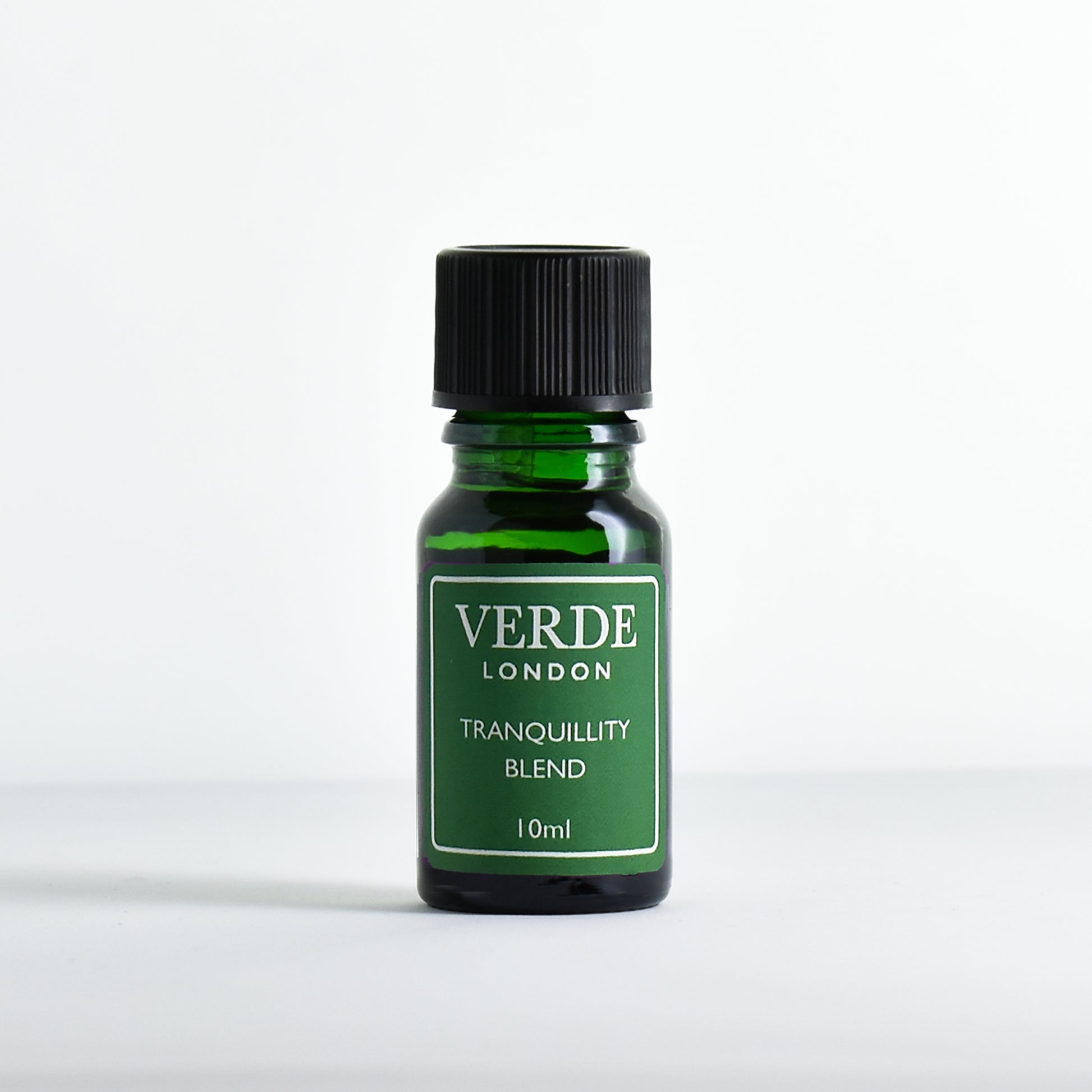 Green dropper bottle of 'Tranquillity Blend' by the brand Verde London on a white background